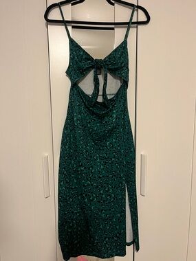 SHEIN Teal Green Leopard-Print Tie-Front Midi Dress